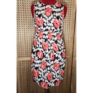 Ann Taylor Floral Print Sleeveless Dress Black White Coral Petite 4P